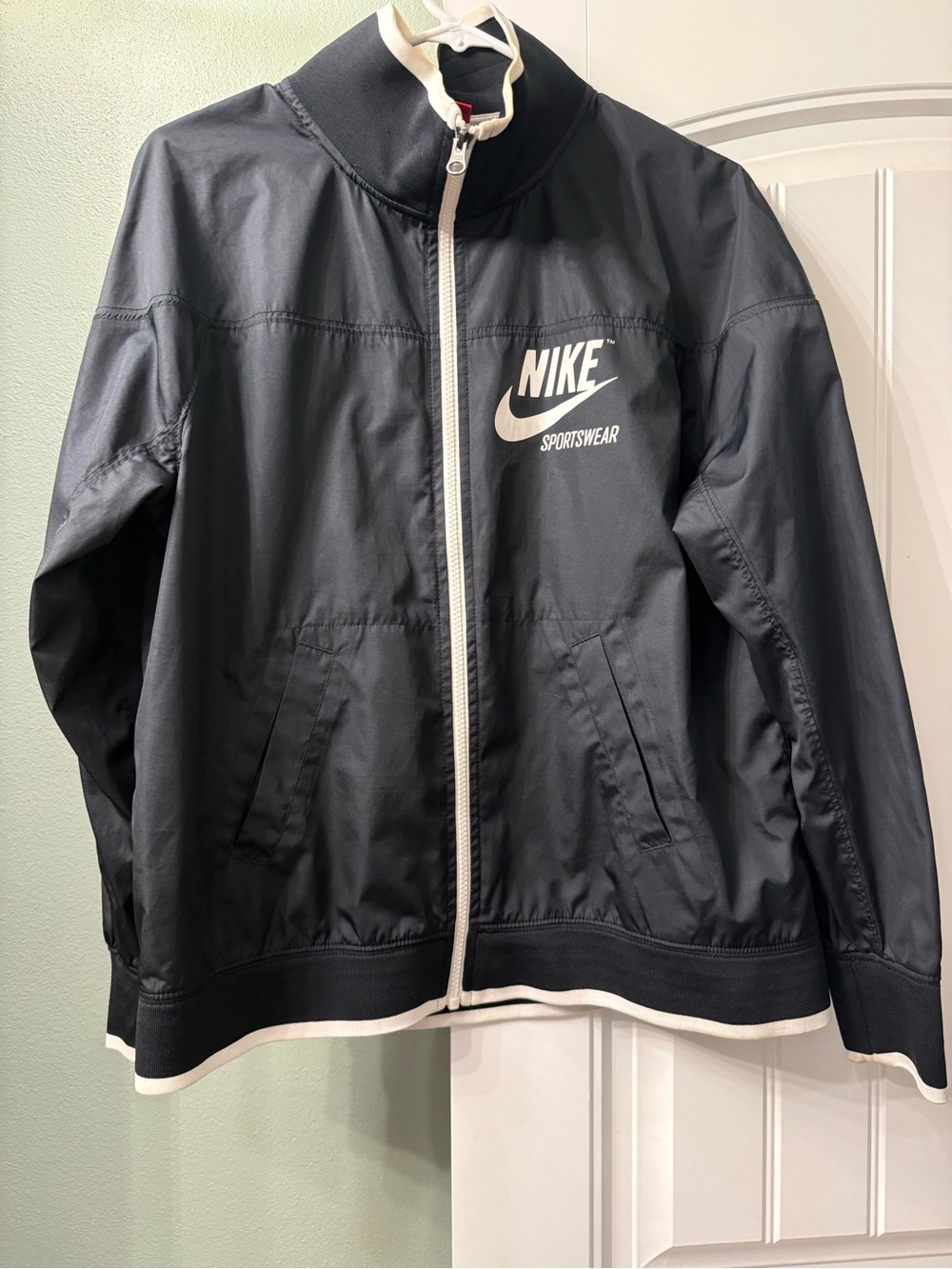 Nike Black Windbreaker Jacket with White Trim